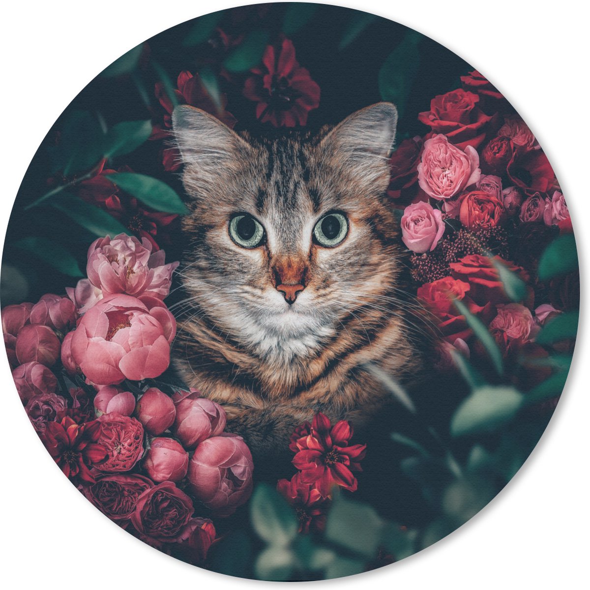 Muismat rond 30x30 cm - Mousepad Kat - Bloemen - Dieren - Botanisch - Ronde muismatten