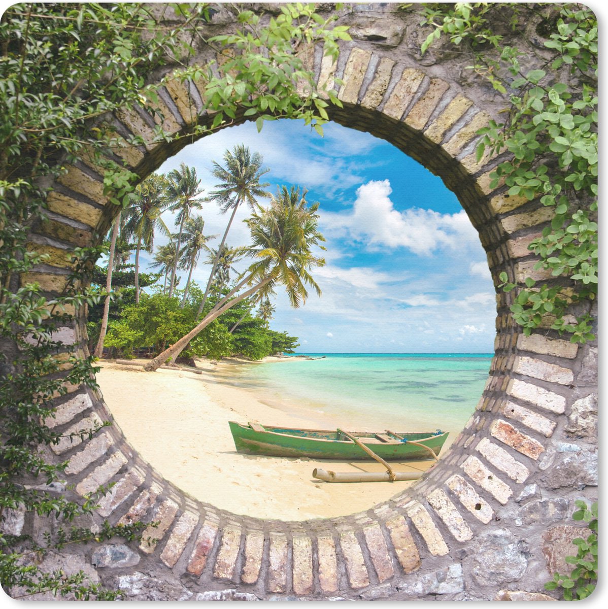 Muismat 30x30 cm - Mousepad Strand - Palmboom - Doorkijk - Kano - Muismatten