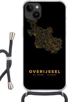 Geschikt voorApple Iphone 14 Plus - Crossbody Case - Overijssel - Nederland - Black and gold - Siliconen - Crossbody - Backcover met Koord - Telefoonhoesje met koord - Hoesje met touw