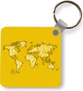 Sleutelhanger - Uitdeelcadeautjes - Wereldkaart - Geel - Wit - Letters - Plastic