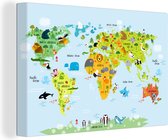 Carte du monde pour enfants en toile de pépinière d'animaux 90x60 cm | Carte du monde peinture sur toile