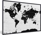 Affiche avec cadre Wereldkaart - Zwart - Wit - Atlas - 90x60 cm