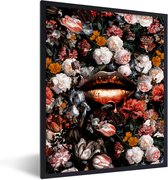 Cadre photo avec affiche - Lèvres - Fleurs - Peinture - Oranje - Art - Abstrait - Maîtres anciens - 30x40 cm - Cadre pour affiche