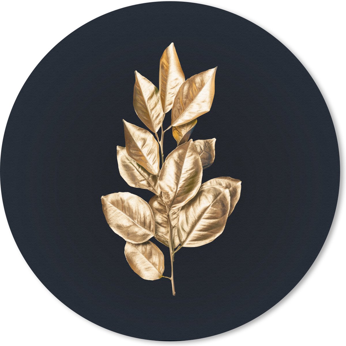 Muismat rond 40x40 cm - Mousepad Plant - Bladeren - Goud - Zwart - Luxe - Ronde muismatten