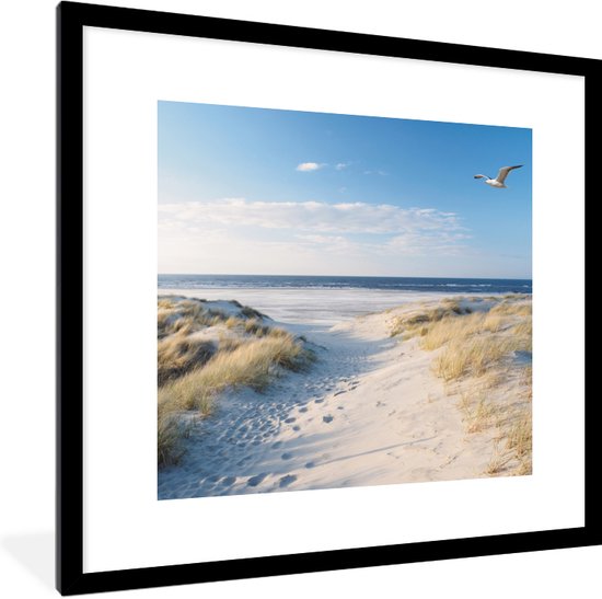 Poster - Fotolijst - Meeuw - Zee - Duinen - Poster strand - Foto in lijst - 40x40 cm - Kamer decoratie - Poster frame - Kader - Posterlijst - Woondecoratie