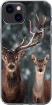 Geschikt voor iPhone 13 mini hoesje - Hert - Dieren - Winter - Gewei - Sneeuw - Natuur - Siliconen Telefoonhoesje