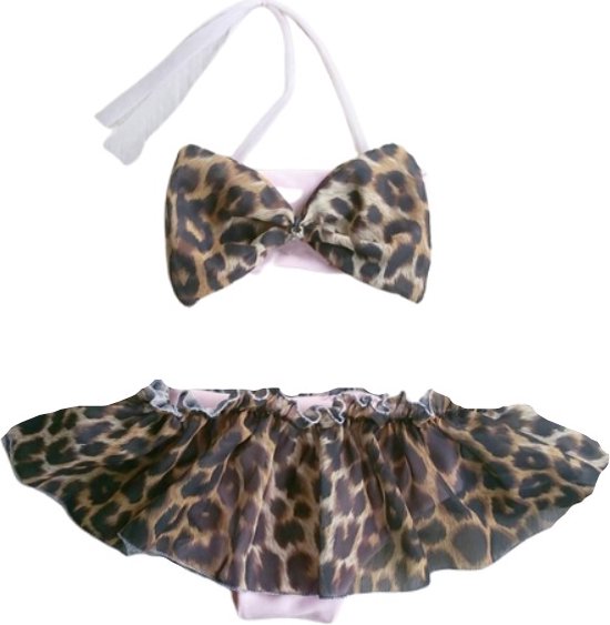 Maat 134 Bikini roze grote panterprint strik Baby en kind lichtroze zwemkleding Leopard Tijgerprint