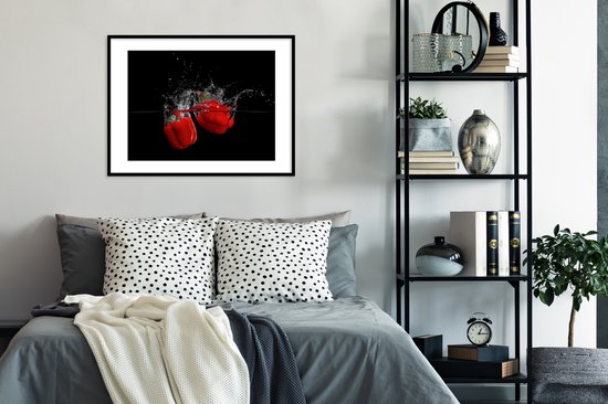 Cadre photo avec poster - Paprika - Légumes - Nature morte - Water - Rouge - 80x60 cm - Cadre poster - Décorations de Noël - Décoration de Noël pour l'intérieur - Noël