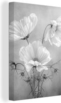 Canvas Schilderij Stilleven - Bloemen - Zwart wit - Klaproos - Botanisch - 20x30 cm - Wanddecoratie