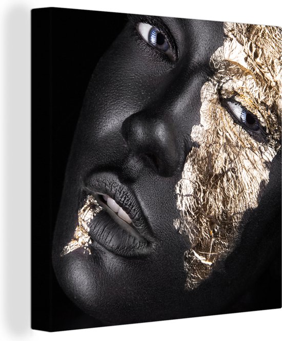 Toile Peinture Femme - Goud - Zwart - Peinture - Luxe - 90x90 cm - Décoration murale