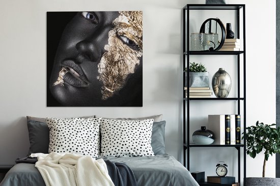 Toile Peinture Femme - Goud - Zwart - Peinture - Luxe - 90x90 cm - Décoration murale