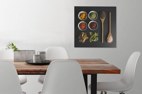 Peinture sur Toile Louche - Épices - Herbes - Vert - Marron - Rustique - 50x50 cm - Décoration murale