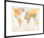 Fotolijst incl. Poster - Wereldkaart - Retro - Kleuren - Educatief - Staatkundig - 80x60 cm - Posterlijst