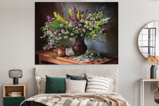 Toile Peinture Fleurs - Tableau - Nature Morte - 160x120 cm - Décoration murale XXL