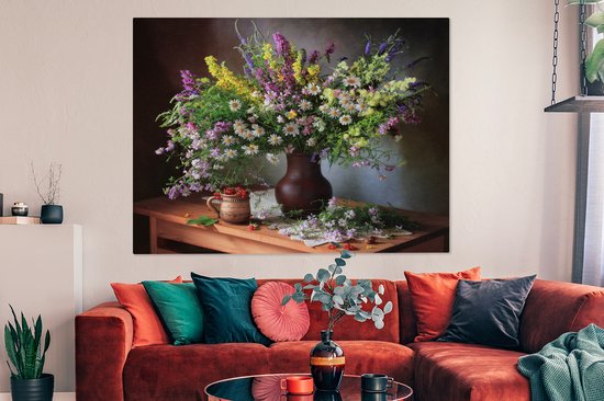 Toile Peinture Fleurs - Tableau - Nature Morte - 160x120 cm - Décoration murale XXL