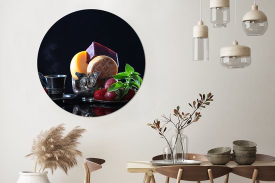 WallCircle - Cercle mural - Cercle mural intérieur - Rustique - Fruits - Fromage - Table - Nature morte - 140x140 cm - Décoration murale - Peintures ronds