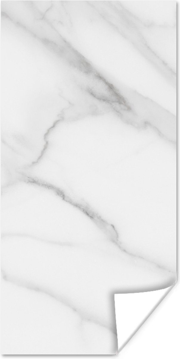 Poster Marmer - Structuur - Wit - Grijs - Steen - Marmerlook - 40x80 cm