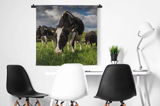 Tapisserie murale - Toile murale - Vaches - Animaux - Herbe - Prairie - Ferme - 90x90 cm - Tapisserie