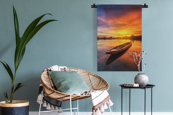 Tapisserie - Toile murale - Bateau - Water - Coucher de soleil - Oranje - Water - 60x90 cm - Tapisserie