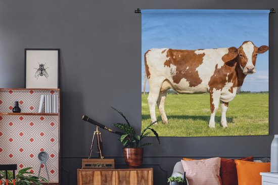 Tapisserie murale - Toile murale - Vaches - Ferme - Herbe - Nature - Animaux - 150x150 cm - Tapisserie