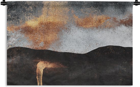 Wandkleed - Wanddoek - Abstract - Gold - Chic - Zwart - Grijs - 90x60 cm - Wandtapijt