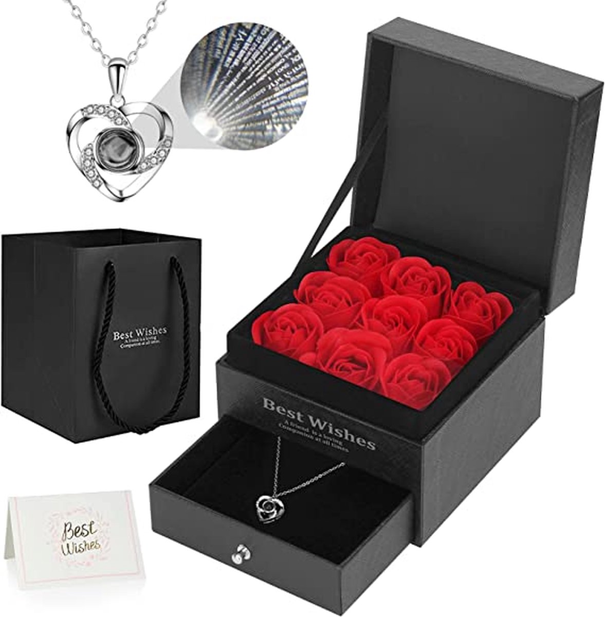 BERKATMARKT - Ozrpn Eeuwige Rose Set, origineel cadeau voor vrouwen, eeuwige roos sieradendoos met halsketting 