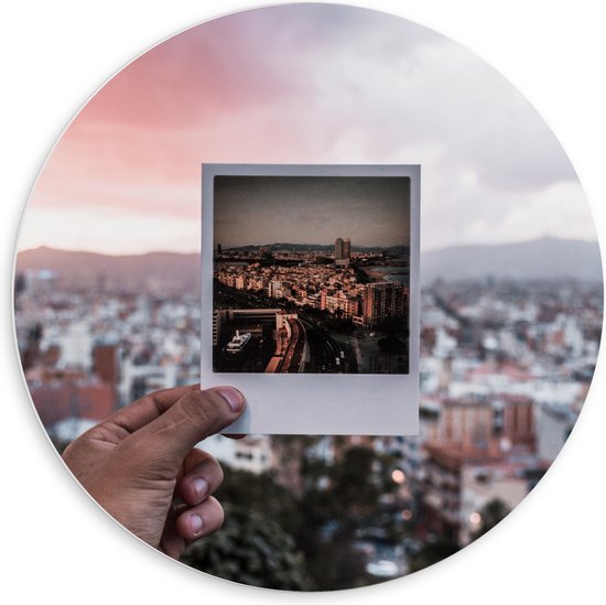 WallClassics - PVC Schuimplaat Muurcirkel - Polaroid Foto van de Stad - 60x60 cm Foto op Muurcirkel (met ophangsysteem)