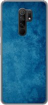 Geschikt voor Xiaomi Redmi 9 hoesje - Beton print - Blauw - Vintage - Structuur - Industrieel - Siliconen Telefoonhoesje
