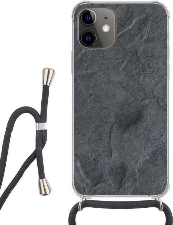 Coque avec cordon iPhone 12 Mini - Grijs - Béton - Ardoise - Structure - Rétro - Siliconen - Bandoulière - Coque arrière avec cordon - Coque pour téléphone avec cordon - Coque avec corde