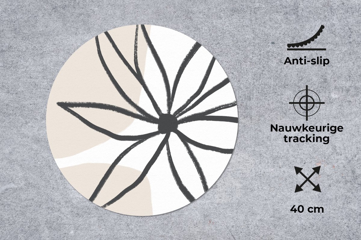 Muismat rond 40x40 cm - Mousepad Bloemen - Minimalisme - Pastel - Ronde muismatten
