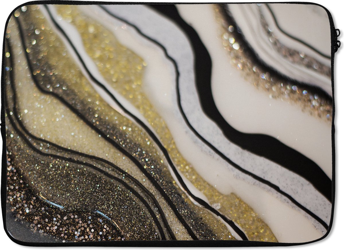 Laptophoes 13 inch - Edelsteen - Abstract - Marmer print - Natuur - Laptop sleeve - Binnenmaat 32x22,5 cm - Zwarte achterkant