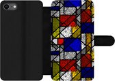 Bookcase Geschikt voor iPhone 7 telefoonhoesje - Mondriaan - Glas in lood - Oude Meesters - Kunstwerk - Abstract - Schilderij - Met vakjes - Wallet case met magneetsluiting