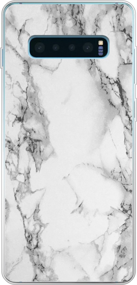 Telefoonhoesje Geschikt voor Samsung Galaxy S10 Plus hoesje - Marmer print - Steen - Wit - Grijs - Zwart - Marmer printlook - Siliconen Telefoonhoesje Telefoonhoesje