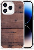 Anti Shock hybrid Case Geschikt voor iPhone 14 Pro Telefoon Hoesje met doorzichtige rand Old Wood