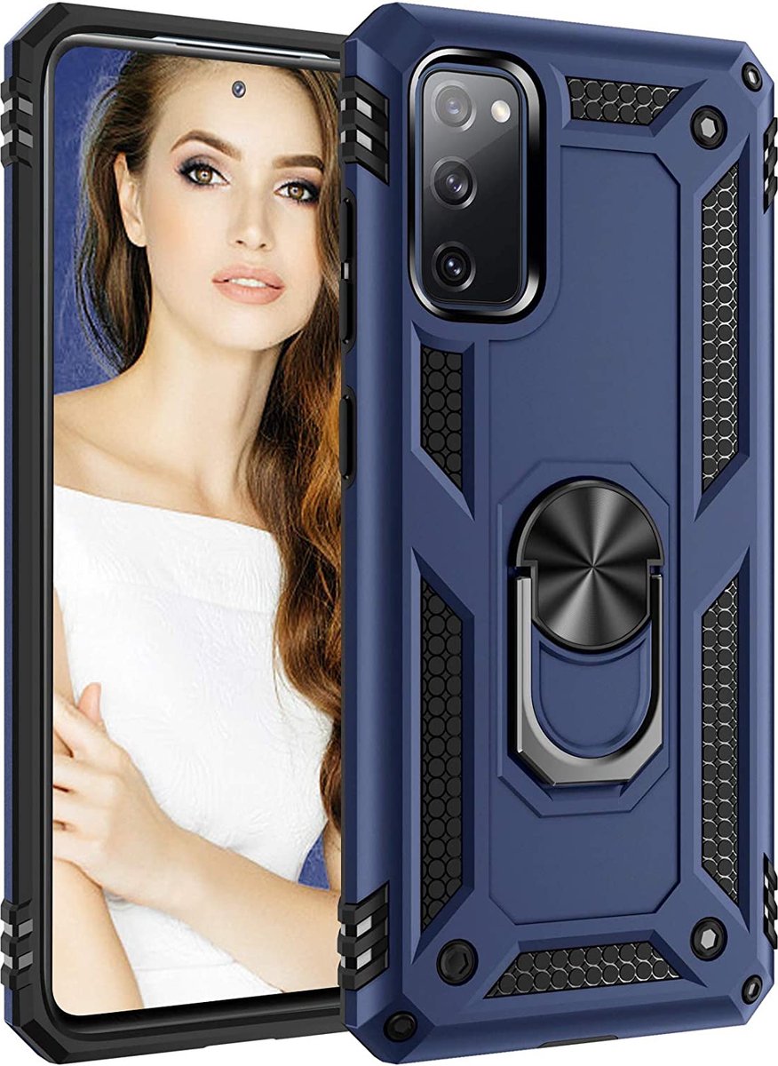 Anti-Shock Hybrid Ring Armor Hoesje Geschikt voor: Samsung Galaxy S20 - blauw