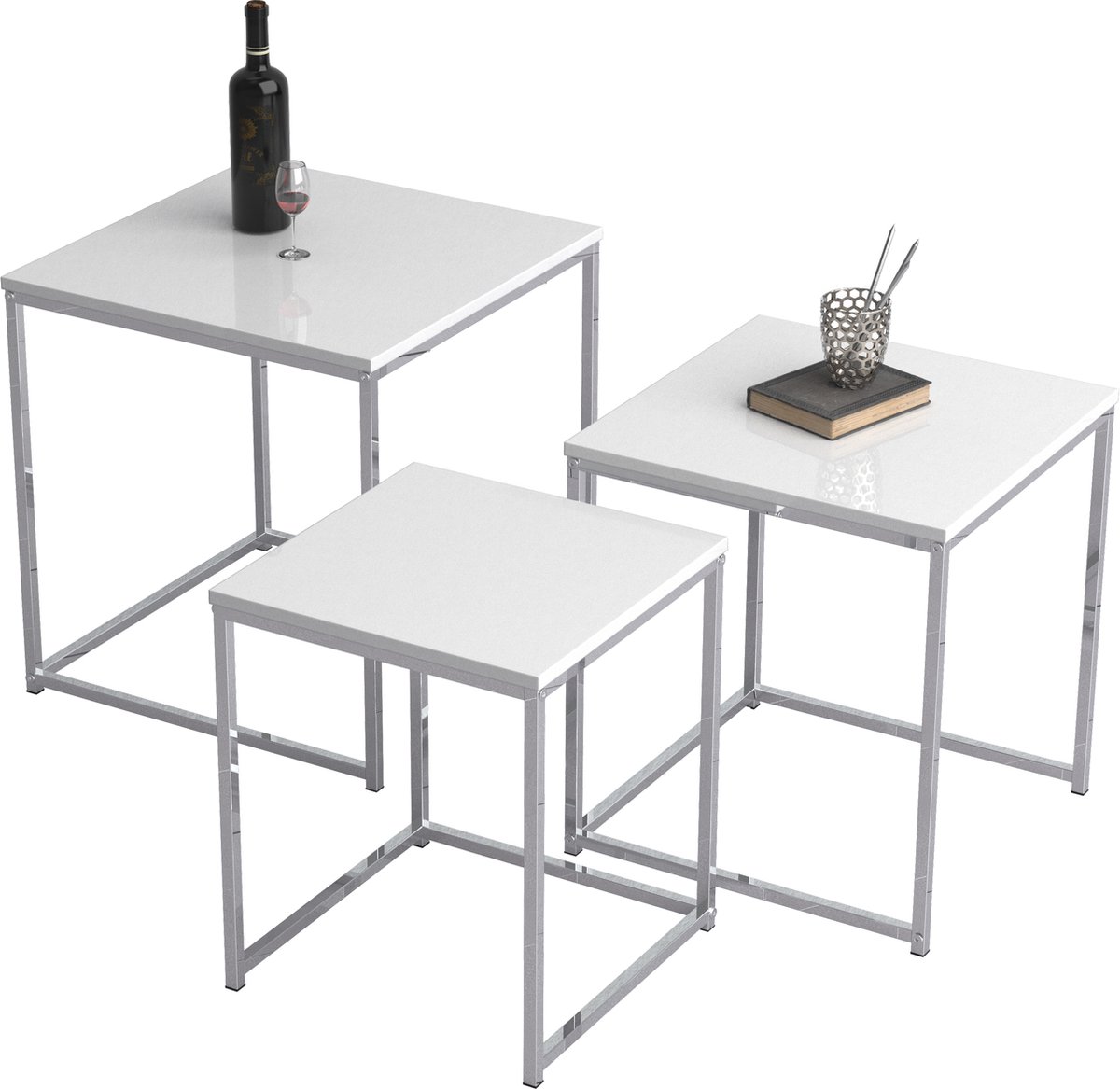 Vcm 3-delige set bijzettafel salontafel salontafel salontafel Glisal Wit