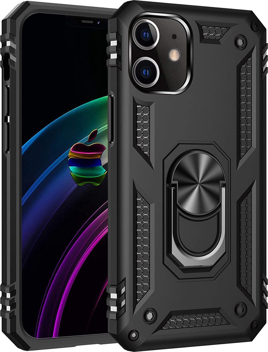 Anti-Shock Hybrid Ring Armor Hoesje Geschikt voor: Apple iPhone 11 - zwart