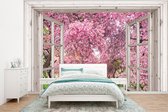 Behang - Fotobehang Japans - Sakura - Bloesem - Boom - Bloesem takken - Doorkijk - Breedte 320 cm x hoogte 240 cm