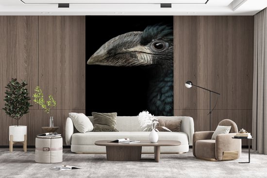 Behang - Fotobehang Vogel - Portret - Neushoornvogel - Zwart - Dieren - Breedte 160 cm x hoogte 240 cm