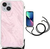 Smartphone hoesje Geschikt voor iPhone 14 Plus Telefoonhoesje met tekst met transparante rand Marble Pink