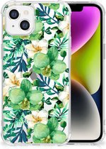 Silicone Hoesje Geschikt voor iPhone 14 Telefoon Hoesje met doorzichtige rand Orchidee Groen