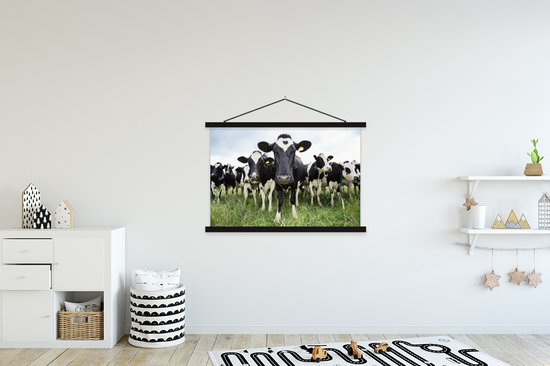 Vaches d'affilée dans l'herbe affiche textielposter lattes noir 150x100 cm - Tirage photo sur plaque scolaire (décoration murale salon / chambre)
