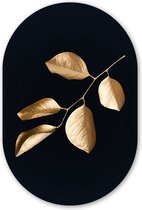 Ovale Mural - Ovale Mural - Décoration murale Plastique - Peinture Ovale - Feuilles - Branche - Or - Luxe - 60x90 cm - Forme Miroir Ovale sur Plastique