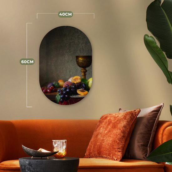 Ovale mural - Ovale mural - Décoration murale en plastique - Tableau ovale - Rustique - Table - Fruit - Nature morte - Coupe - 40x60 cm - Forme miroir ovale sur plastique