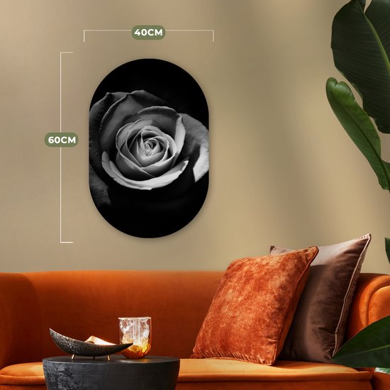 Ovale Mural - Ovale Mural - Décoration murale Murale Plastique - Peinture Ovale - Fleurs - Zwart - Rose - Wit - Botanique - 40x60 cm - Forme miroir ovale sur plastique