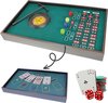 Afbeelding van het spelletje Cheqo® Casino Set met 2-in-1 Speelmat - Speeltafel - Black Jack - Roulette - Met Speelkaarten - 40 Pokerchips - Roulette Wiel - Hark - Dobbelstenen