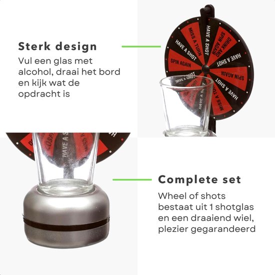 Thumbnail van een extra afbeelding van het spel Cheqo® Drankspel - Drankspelletje - Wheel of Shots - Met Shotglas - Cadeau