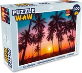 Puzzel Palmboom - Zonsondergang - Horizon - Strand - Oranje - Roze - Legpuzzel - Puzzel 1000 stukjes volwassenen