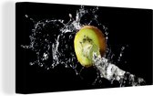 Canvas Schilderij Kiwi - Fruit - Stilleven - Water - Zwart - 80x40 cm - Wanddecoratie