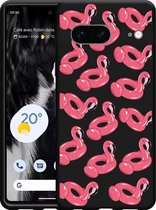 Google Pixel 7 Hoesje Zwart Inflatable Flamingos - Designed by Cazy